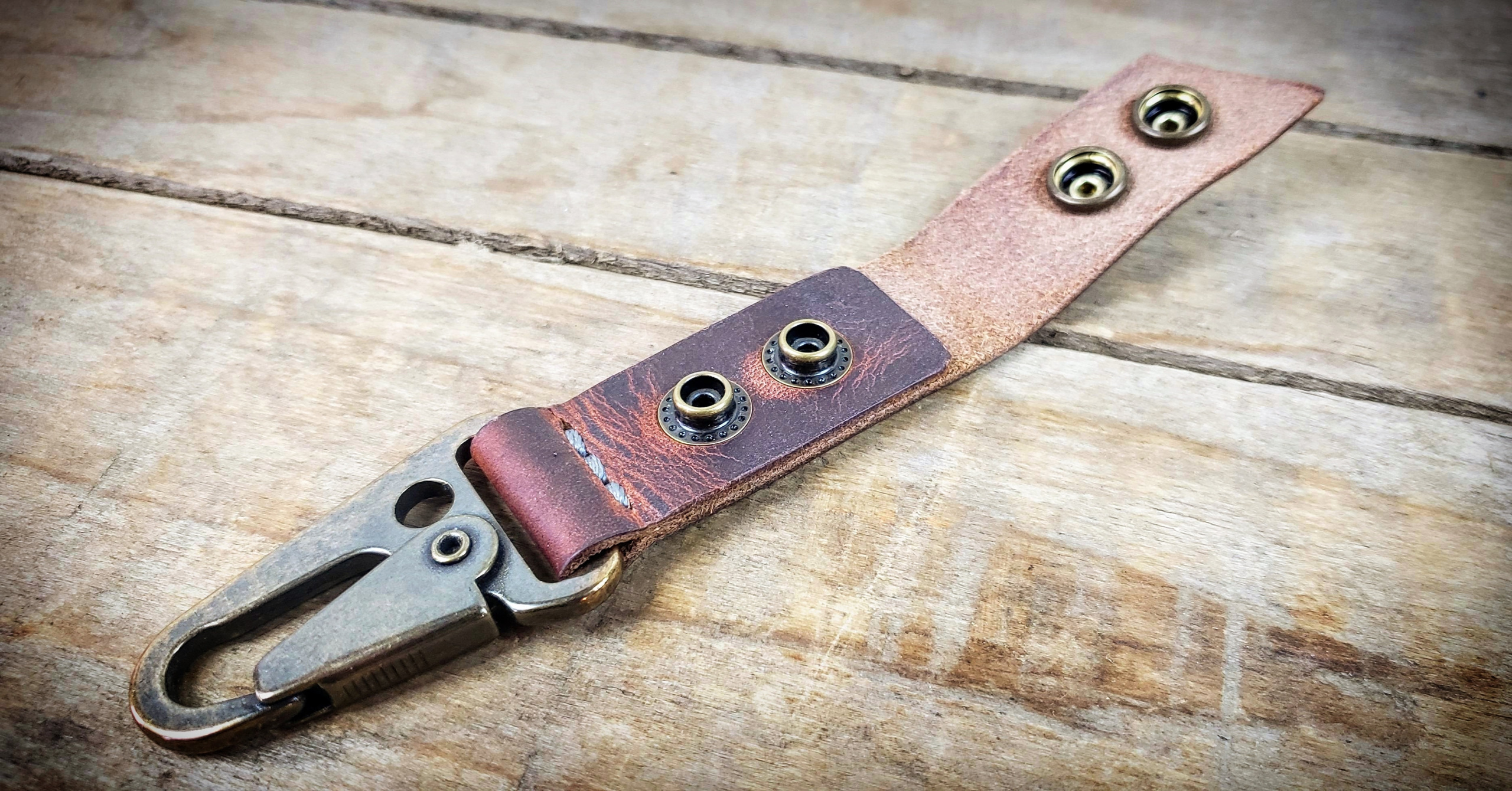 Handcrafted leather speakeasy key fob antique brass hardware Belt Keeper